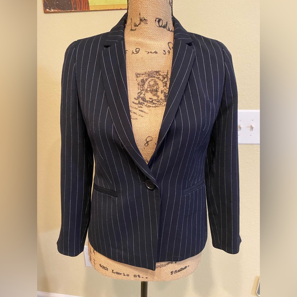 Ann Taylor Navy Blue Pinned Stripped Jacket NWOT